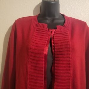 Jones New York Red Rib-Trim Crewneck Cardigan
